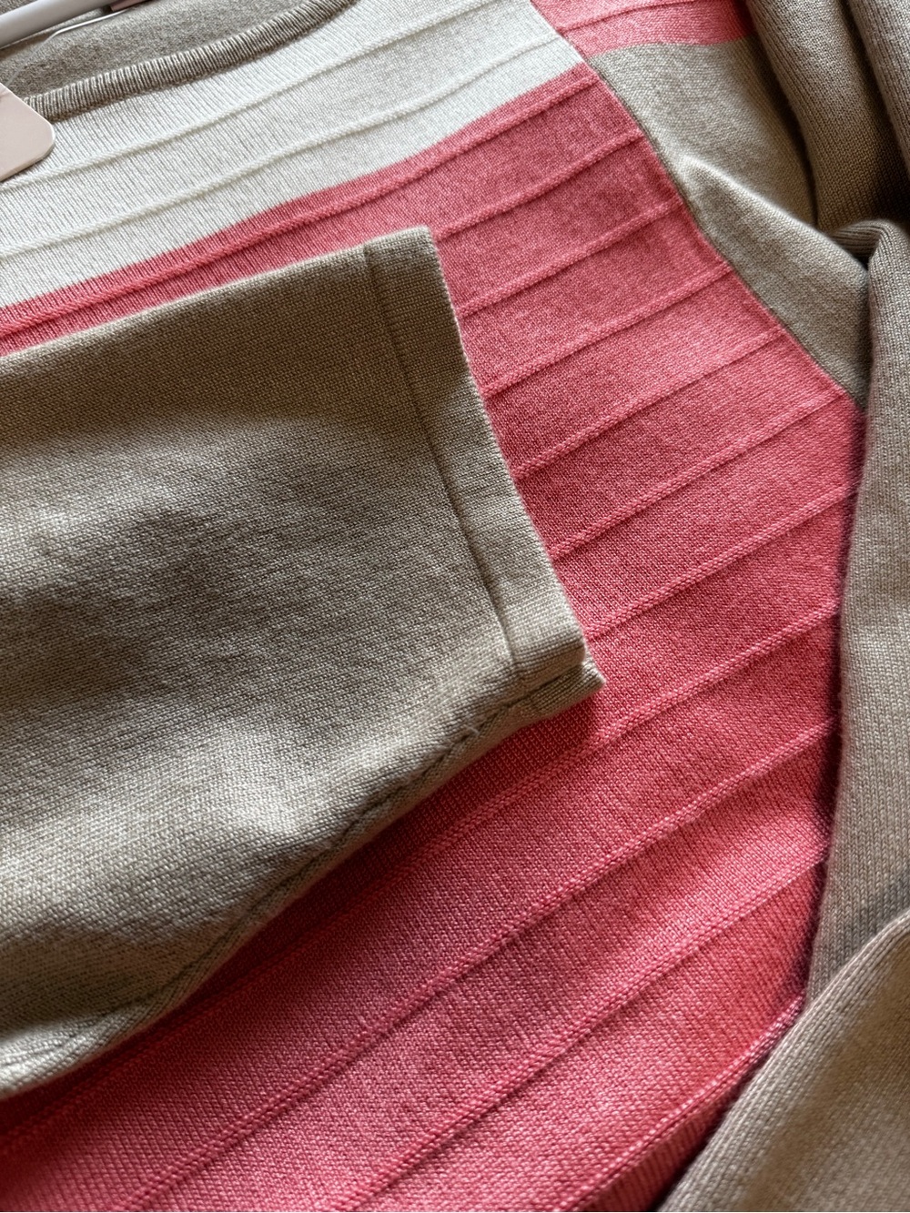 Allison Daley NWT Colorblock Knit Sweater Top Coral Pink Taupe Ivory Large - Picture 10 of 11